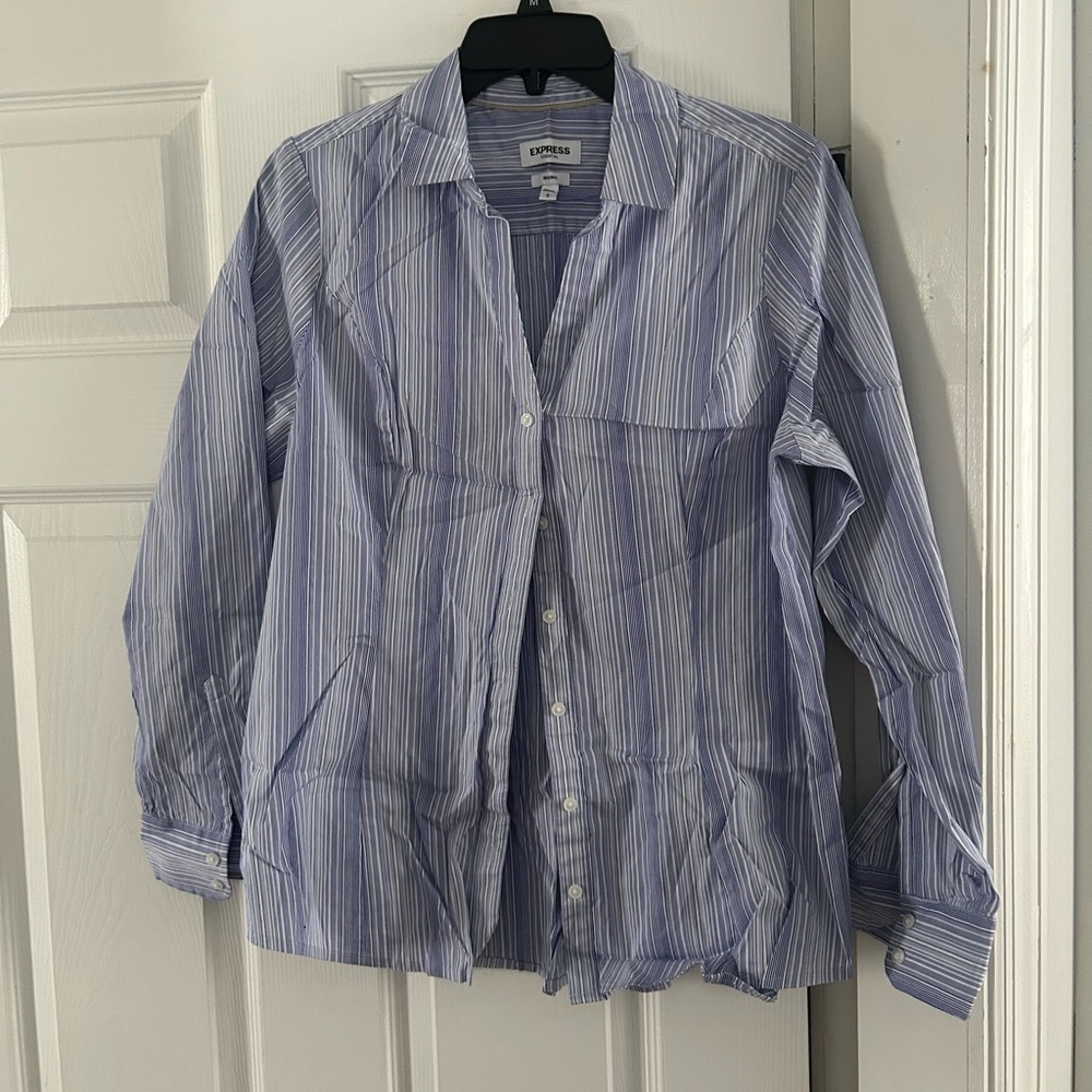 Express Blue and White Striped Shirt
